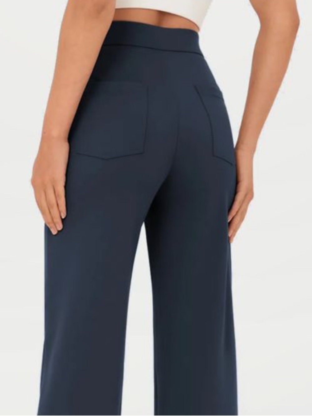 Halara Navy Wide-Leg Button Front Stretch Trouser sz L - Picture 2 of 10